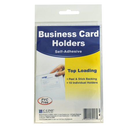 C-Line Products SelfAdhesive Business Card Holder, Top Load, 2 x 3 12, 10PK Set of 5 PK, 50PK 70257-BX